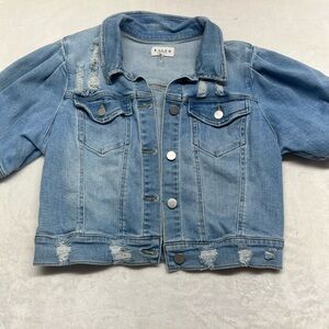 Risen Blue Denim short puffed sleeve cropped denim jacket